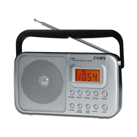Rádio Portátil AM/FM/SW1/SW2 Coby com Relógio e Alarme - CR201 Menor preço em Rádio Portátil AM/FM/SW1/SW2 Coby com Relógio e Alarme - CR201