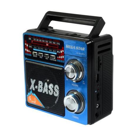 Rádio Portatil  FM/AM MegaStar RX-803BT 5W com Bluetooth/USB/Lanterna - Preto/Azul é boa?