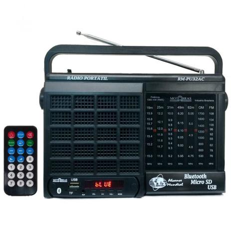 Rádio Portátil Motobras RM-PU32AC - 7 Faixas, FM/OM/5OC, Bluetooth e Controle Remoto - Bivolt Menor preço em Rádio Portátil Motobras RM-PU32AC - 7 Faixas, FM/OM/5OC, Bluetooth e Controle Remoto - Bivolt