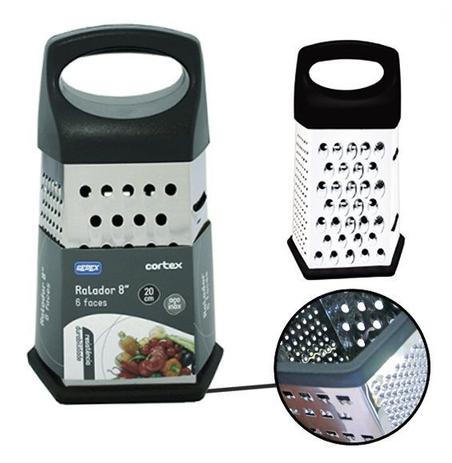 Ralador com 6 faces em aço inox alça redonda abs e recipiente de silicone - Cortex Menor preço em Ralador com 6 faces em aço inox alça redonda abs e recipiente de silicone - Cortex