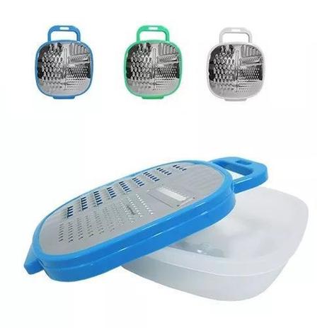 Ralador de inox com 1 face e 3 lâminas diferentes + reservatório de plástico - Imporiente Menor preço em Ralador de inox com 1 face e 3 lâminas diferentes + reservatório de plástico - Imporiente
