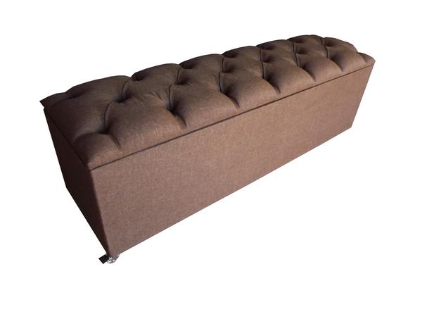 Recamier Baú Capitonê Linho Marrom Queen - Decorajá Menor preço em Recamier Baú Capitonê Linho Marrom Queen - Decorajá