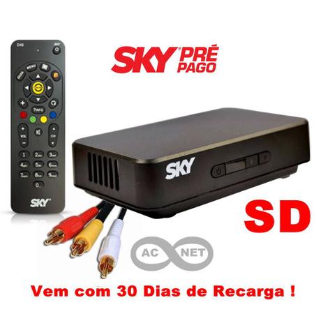 Receptor SD Sky Pre Pago + 30 Dias de Recarga do Pacote Digital Menor preço em Receptor SD Sky Pre Pago + 30 Dias de Recarga do Pacote Digital
