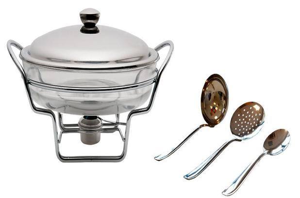 Rechaud com Assadeira e Tampa de Aço + Utensílios cm Brinox Menor preço em Rechaud com Assadeira e Tampa de Aço + Utensílios cm Brinox