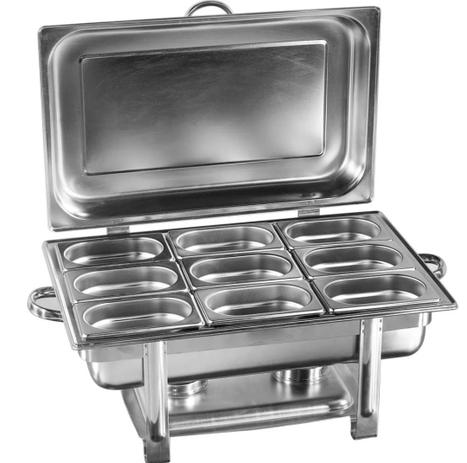Rechaud inox 9 cubas 5,4 litros tampa basculante dobradiças - Luxury Gourmet Menor preço em Rechaud inox 9 cubas 5,4 litros tampa basculante dobradiças - Luxury Gourmet