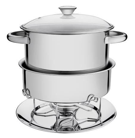 Rechaud Redondo Banho-maria em Aço Inox Tampa de Vidro e Fogareiro Tramontina - 24 Cm / 7.5 Lt Menor preço em Rechaud Redondo Banho-maria em Aço Inox Tampa de Vidro e Fogareiro Tramontina - 24 Cm / 7.5 Lt