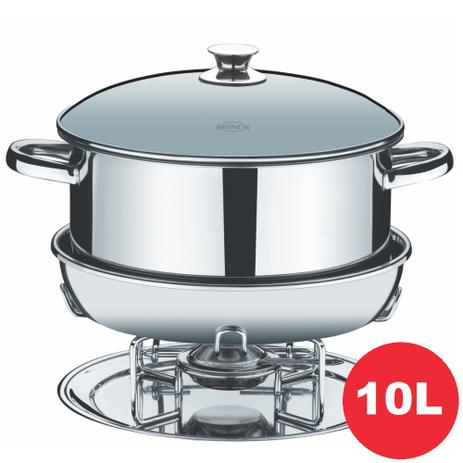 Rechaud Redondo de Aço Inox com Banho Maria 31cm Diâmetro 10 Litros Linha Plátanos 1041/231 Brinox Menor preço em Rechaud Redondo de Aço Inox com Banho Maria 31cm Diâmetro 10 Litros Linha Plátanos 1041/231 Brinox