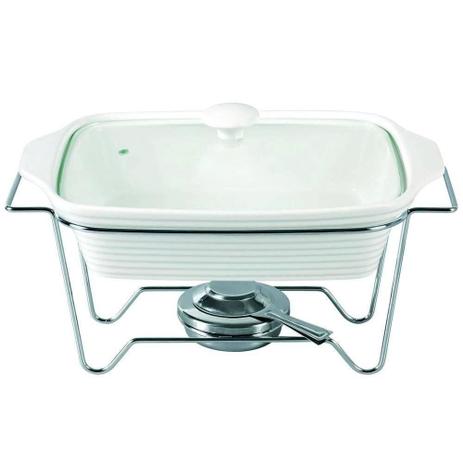 Rechaud Refratário Retangular de Porcelana com Suporte e Queimador Aço Inox 33x23x9cm 2.5litros - DYNASTY Menor preço em Rechaud Refratário Retangular de Porcelana com Suporte e Queimador Aço Inox 33x23x9cm 2.5litros - DYNASTY