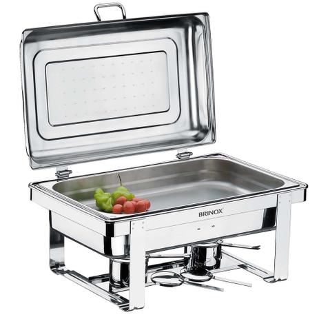Rechaud Retangular de Aço Inox c/ Banho Maria, Fogareiro e 1 Cuba Linha Savoy 1100/201 Brinox Menor preço em Rechaud Retangular de Aço Inox c/ Banho Maria, Fogareiro e 1 Cuba Linha Savoy 1100/201 Brinox