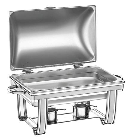 Rechaud Retangular em Aço Inox 1 Cuba com Tampa Basculante Guias e Fogareiro Tramontina - 9.0 Lt Menor preço em Rechaud Retangular em Aço Inox 1 Cuba com Tampa Basculante Guias e Fogareiro Tramontina - 9.0 Lt