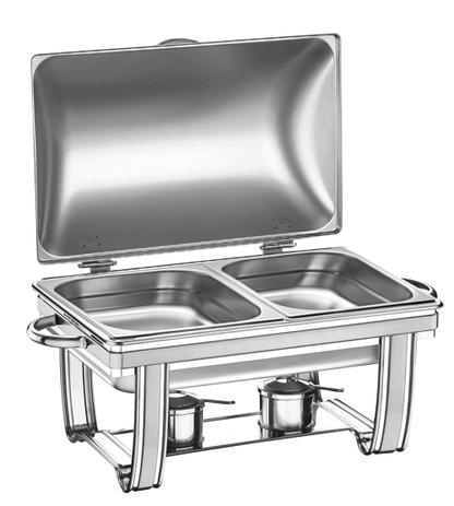 Rechaud Retangular em Aço Inox 2 Cubas com Tampa Basculante Guias e Fogareiro Tramontina - 8.4 Lt Menor preço em Rechaud Retangular em Aço Inox 2 Cubas com Tampa Basculante Guias e Fogareiro Tramontina - 8.4 Lt