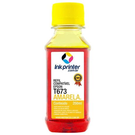 Refil de Tinta Compatível InkPrinter Amarelo para Impressora Epson L1800 ( T673 - 250ml) Menor preço em Refil de Tinta Compatível InkPrinter Amarelo para Impressora Epson L1800 ( T673 - 250ml)