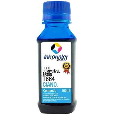 Refil de Tinta Compatível InkPrinter Ciano para Impressora Epson L375 ( T664 - 100ml) Menor preço em Refil de Tinta Compatível InkPrinter Ciano para Impressora Epson L375 ( T664 - 100ml)
