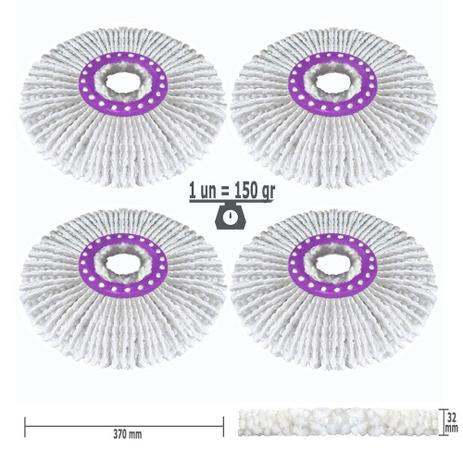 Refil Mop Spin and Go Nano Microfibra Kit p/1 Ano c/4un Padrão USA 150 Gr, Ø370 mm, Marca: FlexMop Menor preço em Refil Mop Spin and Go Nano Microfibra Kit p/1 Ano c/4un Padrão USA 150 Gr, Ø370 mm, Marca: FlexMop