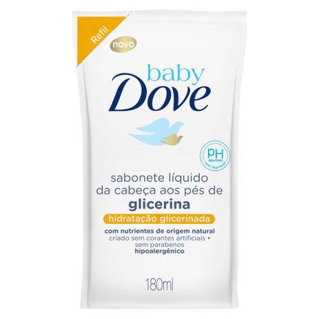 Refil sabonete líquido da cabeça aos pés hidratação glicerinada baby 180ml dove Menor preço em Refil sabonete líquido da cabeça aos pés hidratação glicerinada baby 180ml dove