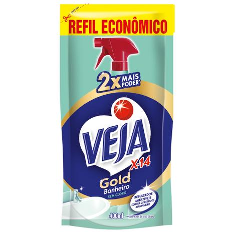 Refil Veja Gold Banheiro X14 Sem Cloro Sache 400ml Menor preço em Refil Veja Gold Banheiro X14 Sem Cloro Sache 400ml