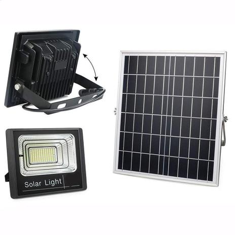 Refletor Energia Solar Placa 50w Sensor Bateria holofote Luminaria ultra led completo - Economia Solar