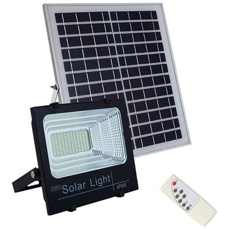 Refletor Energia Solar Placa 50w Sensor Bateria holofote Luminaria ultra led completo - Economia Solar
