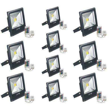 Refletor Led 30W Holofote Prova Dágua RGB Kit 10 - Dylan Menor preço em Refletor Led 30W Holofote Prova Dágua RGB Kit 10 - Dylan