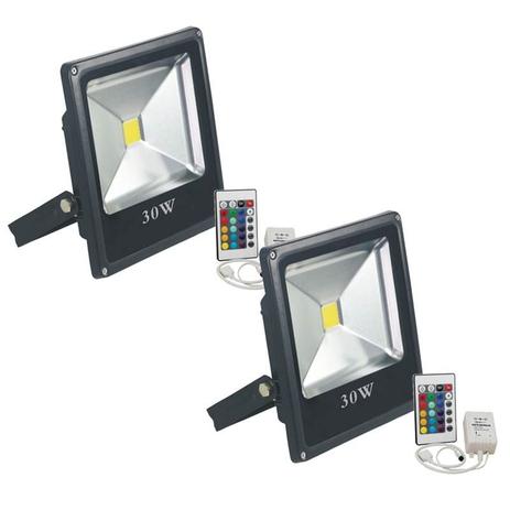 Refletor Led 30W Holofote Prova Dágua RGB Kit 2 - Dylan Menor preço em Refletor Led 30W Holofote Prova Dágua RGB Kit 2 - Dylan