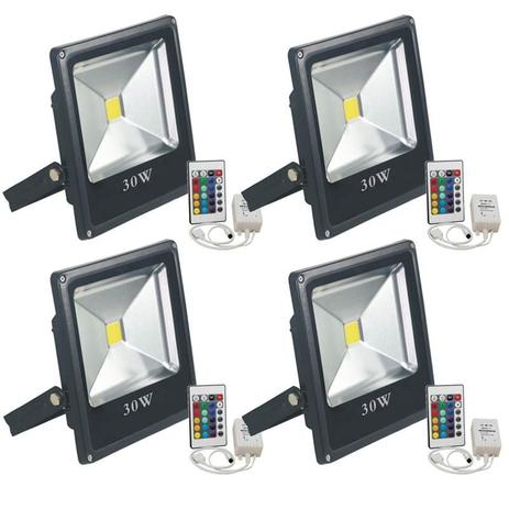 Refletor Led 30W Holofote Prova Dágua RGB Kit 4 - Dylan Menor preço em Refletor Led 30W Holofote Prova Dágua RGB Kit 4 - Dylan