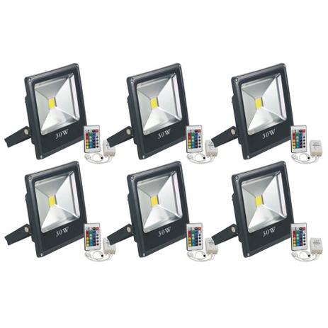 Refletor Led 30W Holofote Prova Dágua RGB Kit 6 - Dylan Menor preço em Refletor Led 30W Holofote Prova Dágua RGB Kit 6 - Dylan