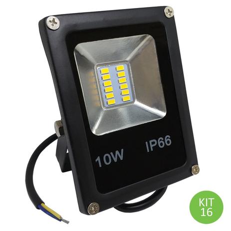 Refletor Led SMD 10w Branco Quente IP66 Bivolt Kit 16 - Green age Menor preço em Refletor Led SMD 10w Branco Quente IP66 Bivolt Kit 16 - Green age