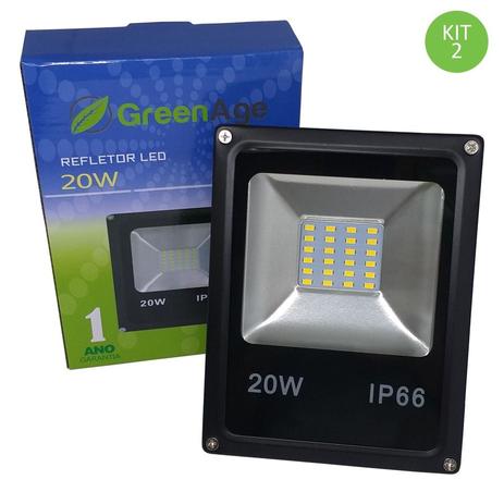 Refletor Led SMD 20w Branco Frio IP66 Bivolt Kit 2 - Green age Menor preço em Refletor Led SMD 20w Branco Frio IP66 Bivolt Kit 2 - Green age