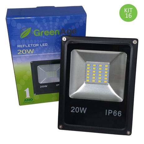 Refletor Led SMD 20w Branco Quente IP66 Bivolt Kit 16 - Green age Menor preço em Refletor Led SMD 20w Branco Quente IP66 Bivolt Kit 16 - Green age