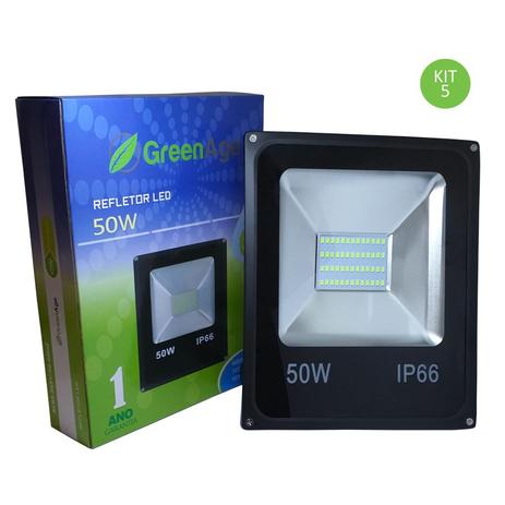 Refletor Led SMD 50w Verde IP66 Bivolt Kit 5 - Green age Menor preço em Refletor Led SMD 50w Verde IP66 Bivolt Kit 5 - Green age