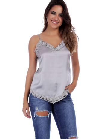 Regata Feminina Prata Detalhes Renda - Ave rara Menor preço em Regata Feminina Prata Detalhes Renda - Ave rara