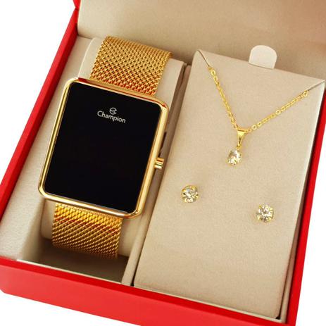 Kit Relógio Champion Feminino com Colar e Brincos CN29909W - ECLOCK