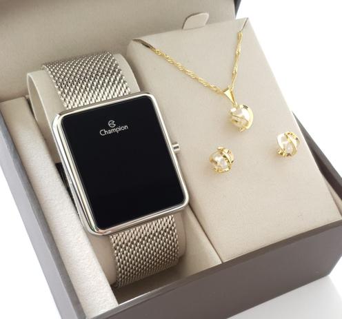 Relógio Champion Feminino Digital Prata com Colar E Brincos Ch40080t - Kit  Relógio - Magazine Luiza