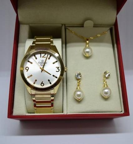 Relogio Champion Feminino Dourado Cn25396w + Kit Semi Joia Menor preço em Relogio Champion Feminino Dourado Cn25396w + Kit Semi Joia