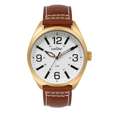 Relógio Condor Masculino Couro Dourado CO2035MPF/2B Menor preço em Relógio Condor Masculino Couro Dourado CO2035MPF/2B