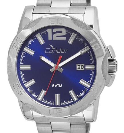 Relógio condor masculino prateado aço fundo azul co2415bg/3a Menor preço em Relógio condor masculino prateado aço fundo azul co2415bg/3a