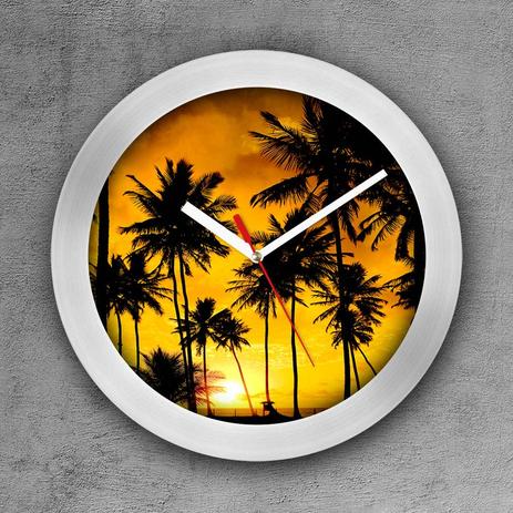 Relógio de parede decorativo, criativo e descolado  Coqueiros e pôr do sol - Colours  creative photo decor é boa?