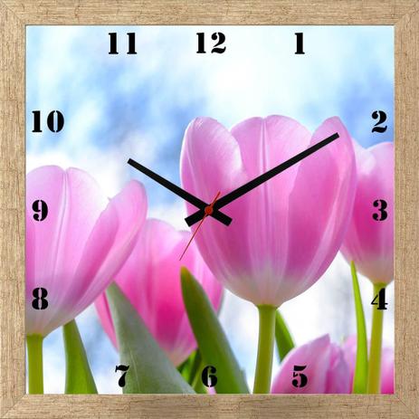 Relógio de Parede Decorativo Moldura Prata Flor Tulipas 30x30cm - Decore pronto Menor preço em Relógio de Parede Decorativo Moldura Prata Flor Tulipas 30x30cm - Decore pronto