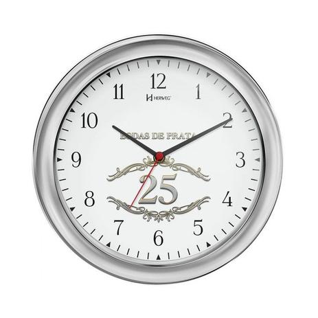 Relógio de Parede Herweg Bodas de Prata 6636 - Prata Menor preço em Relógio de Parede Herweg Bodas de Prata 6636 - Prata