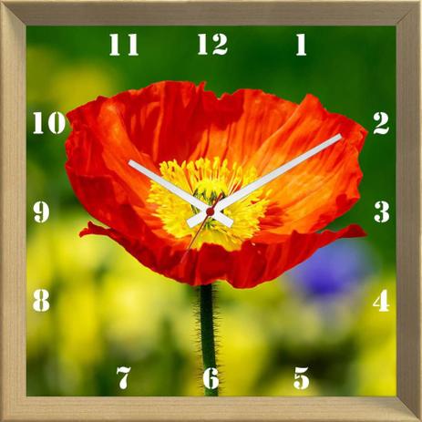 Relógio de Parede Personalizado Flor Papoula Vermelha 30x30cm - Decore pronto Menor preço em Relógio de Parede Personalizado Flor Papoula Vermelha 30x30cm - Decore pronto