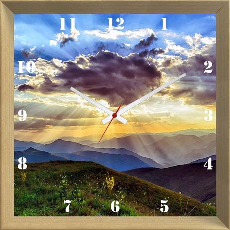 Relógio de Parede Personalizado Paisagem Sol Entre Nuvens Montanhas 30x30cm - Decore pronto é boa?