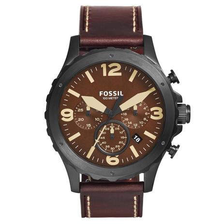Relógio de Pulso Fossil Masculino com Pulseira de Couro JR1502/0MN - Preto e Bordô Menor preço em Relógio de Pulso Fossil Masculino com Pulseira de Couro JR1502/0MN - Preto e Bordô