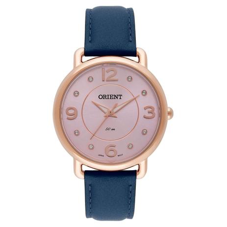 Relógio de Pulso Orient Feminino com Pulseira de Couro FRSC0006 R2DX - Rosé e Azul Menor preço em Relógio de Pulso Orient Feminino com Pulseira de Couro FRSC0006 R2DX - Rosé e Azul