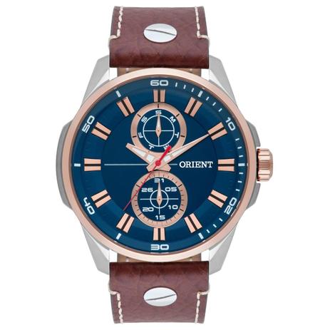 Relógio de Pulso Orient Masculino com Pulseira de Couro MTSCM004 D1MB - Prata, Rosé e Marrom Menor preço em Relógio de Pulso Orient Masculino com Pulseira de Couro MTSCM004 D1MB - Prata, Rosé e Marrom