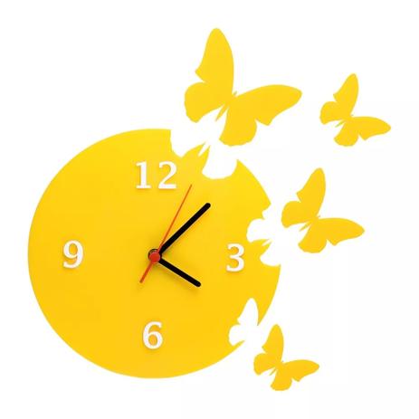 Relógio Decorativo Parede Enchant Butterflies Acrilico Amarelo - Interlasershop Menor preço em Relógio Decorativo Parede Enchant Butterflies Acrilico Amarelo - Interlasershop