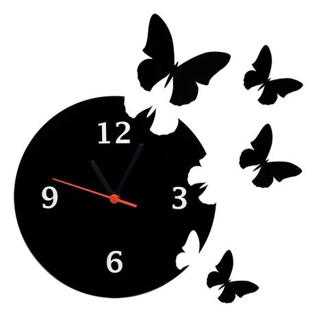 Relógio Decorativo Parede Enchant Butterflies Acrilico Preto - Interlasershop Menor preço em Relógio Decorativo Parede Enchant Butterflies Acrilico Preto - Interlasershop