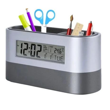 Relogio Digital de Mesa e Porta caneta c/ Calendario LE-8123 - Smart Menor preço em Relogio Digital de Mesa e Porta caneta c/ Calendario LE-8123 - Smart