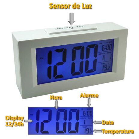 Relógio Digital sensor luz BRANCO CBRN01590 - Commerce brasil é boa?