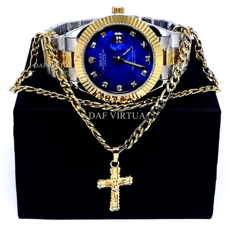 Relogio azul com dourado Clearance