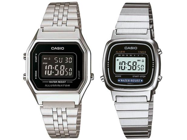 Relógio Feminino Casio Digital Vintage 2 Unidades - LA680WA-1BDF Prata + LA670WA-1DF Prata